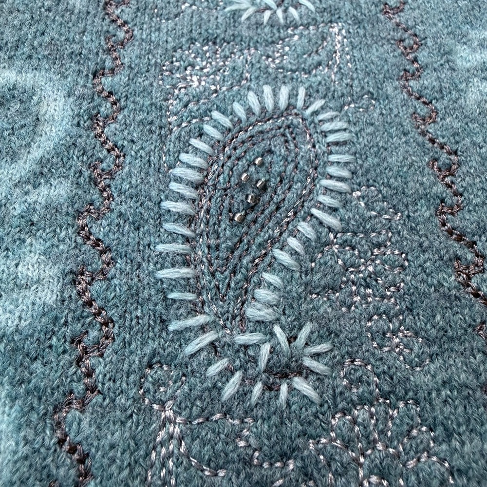 Pendleton Cardigan Womens Medium Petite Teal Full Zip Virgin Merino Wool Paisley - Picture 7 of 11